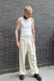 Sandrine Philippe Wool Wide-leg pants, deconstructed fabric - handmade Avant-Garde Textural Experimental Design. LiLi The First NYC