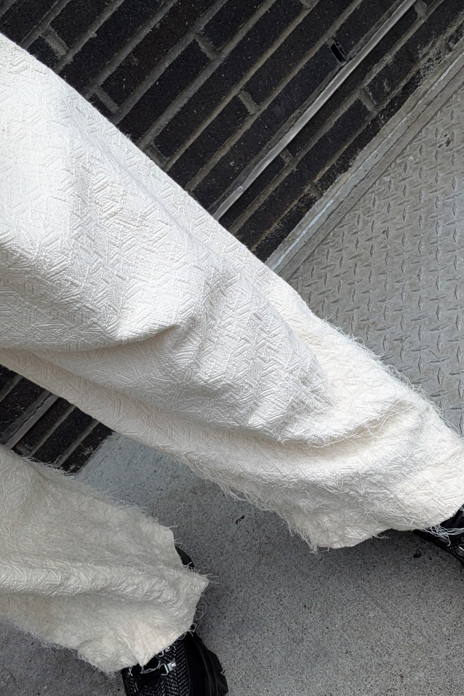 Sandrine Philippe Wool Wide-leg pants, deconstructed fabric - handmade Avant-Garde Textural Experimental Design