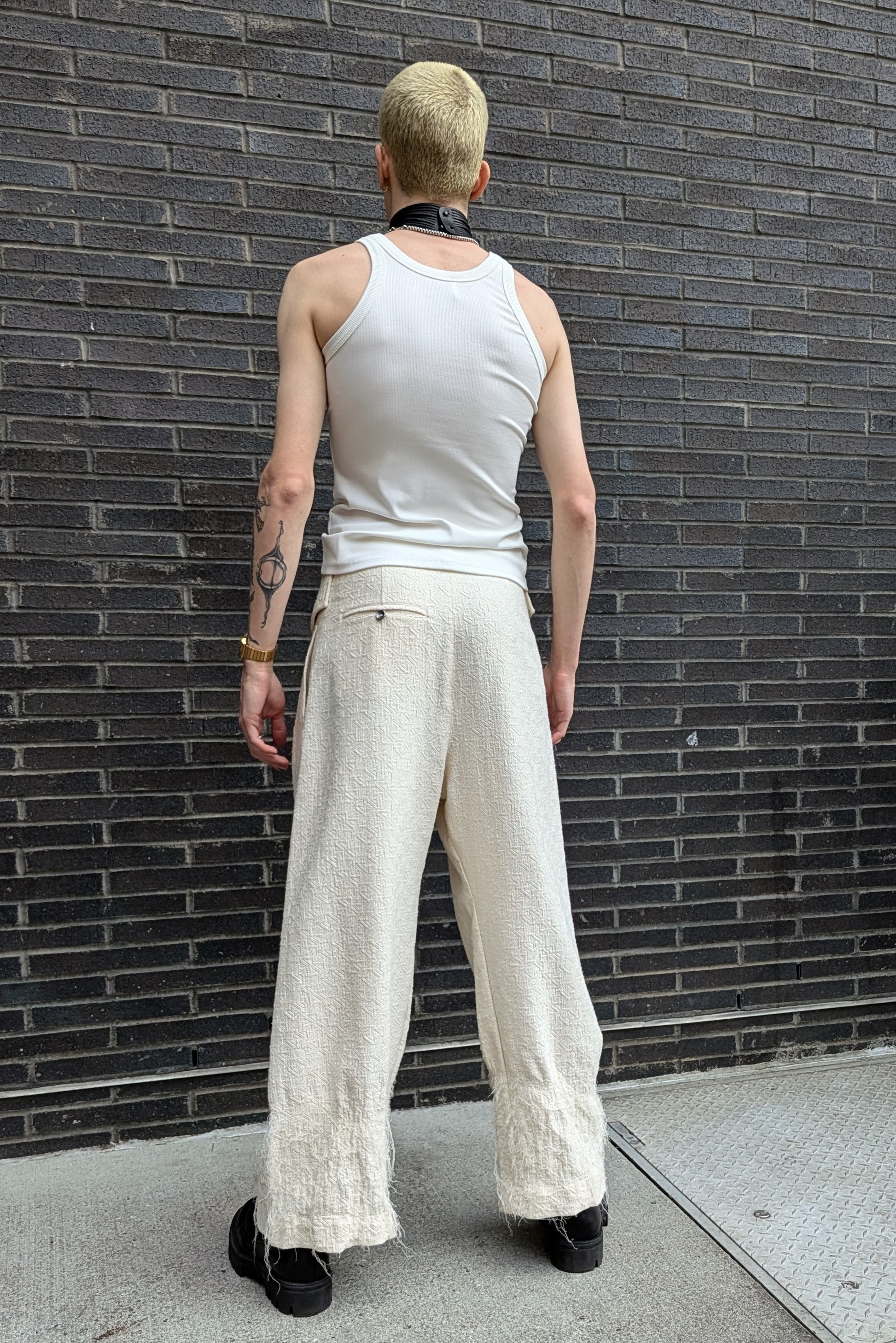 Sandrine Philippe Wool Wide-leg pants, deconstructed fabric - handmade Avant-Garde Textural Experimental Design