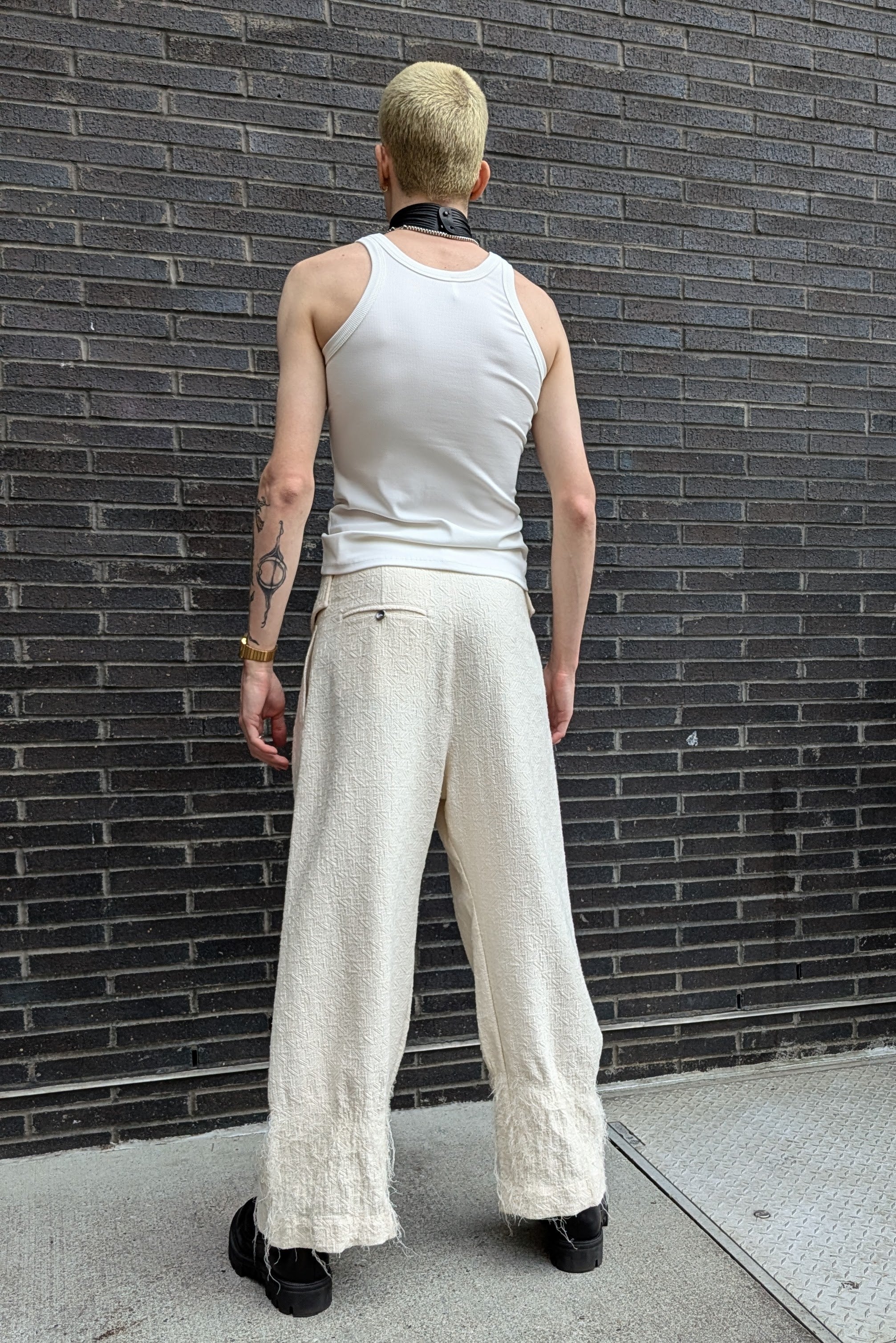 Sandrine Philippe Wool Wide-leg pants, deconstructed fabric - handmade Avant-Garde Textural Experimental Design