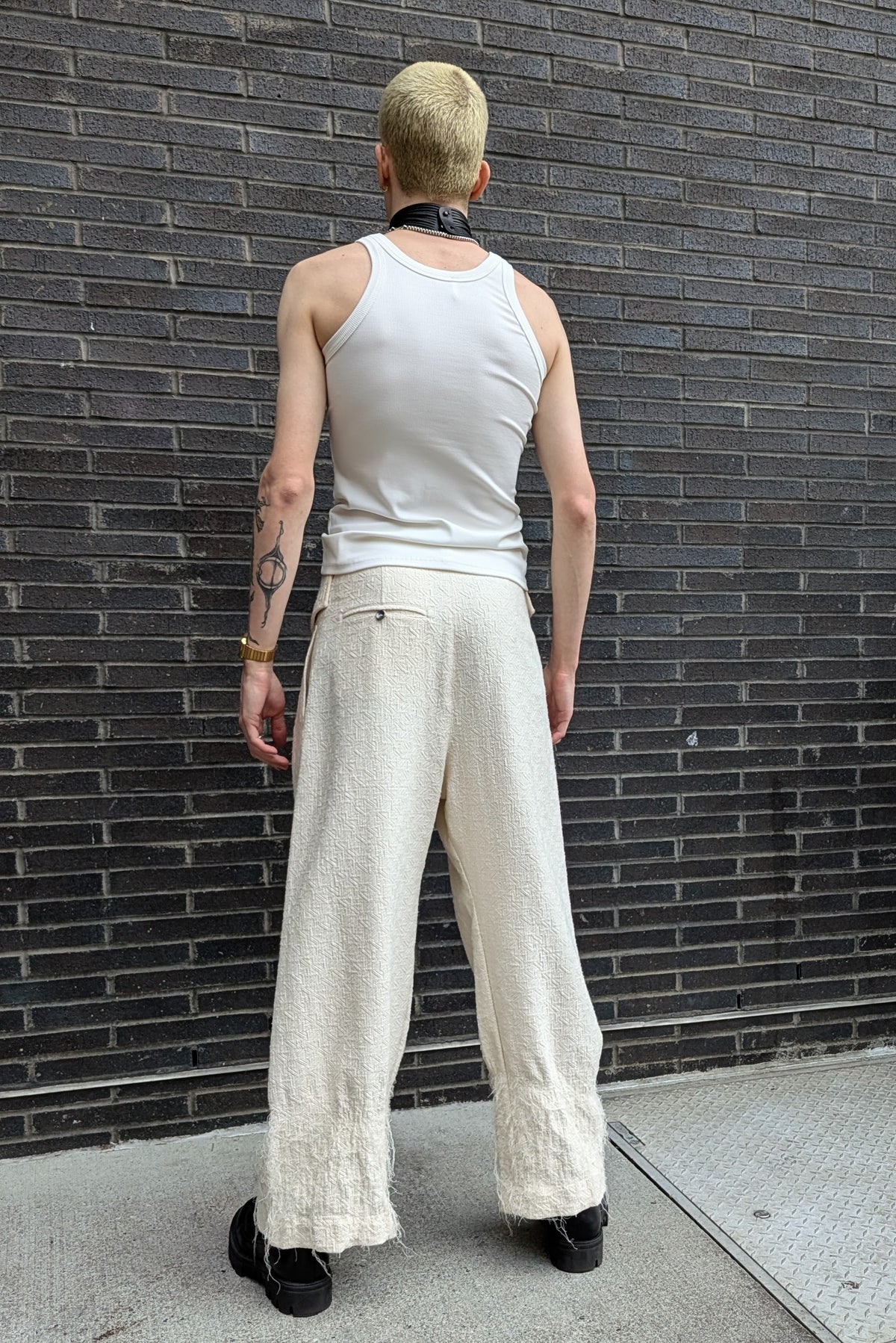 Sandrine Philippe Wool Wide-leg pants, deconstructed fabric - handmade Avant-Garde Textural Experimental Design