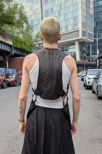 Sandrine Philippe leather harness, detachable side pockets, Woven by hand in France - Experimental design - LiLi The First NYC
