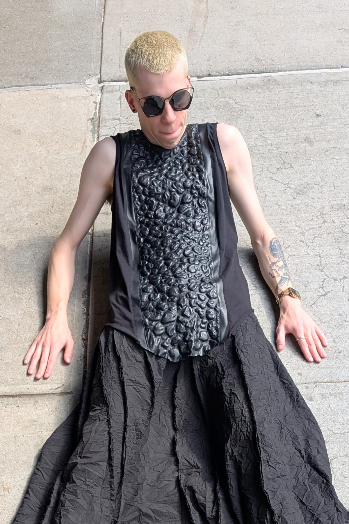 Sandrine Philippe tank Top Bubble Leather Panel – Textural Experimental Design. LiLi The First NYC