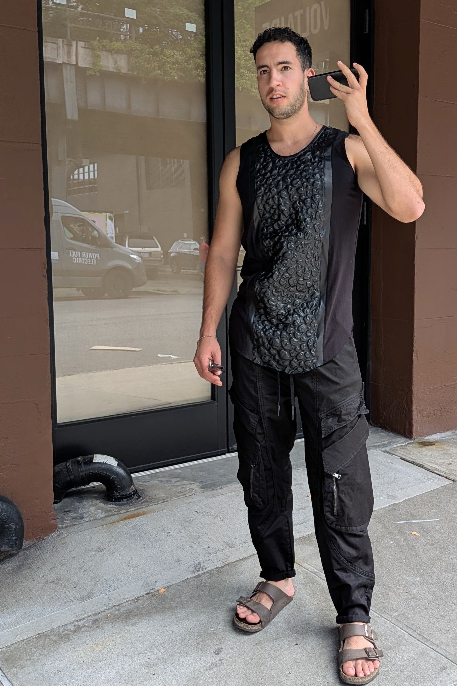Sandrine Philippe tank Top Bubble Leather Panel – Textural Experimental Design
