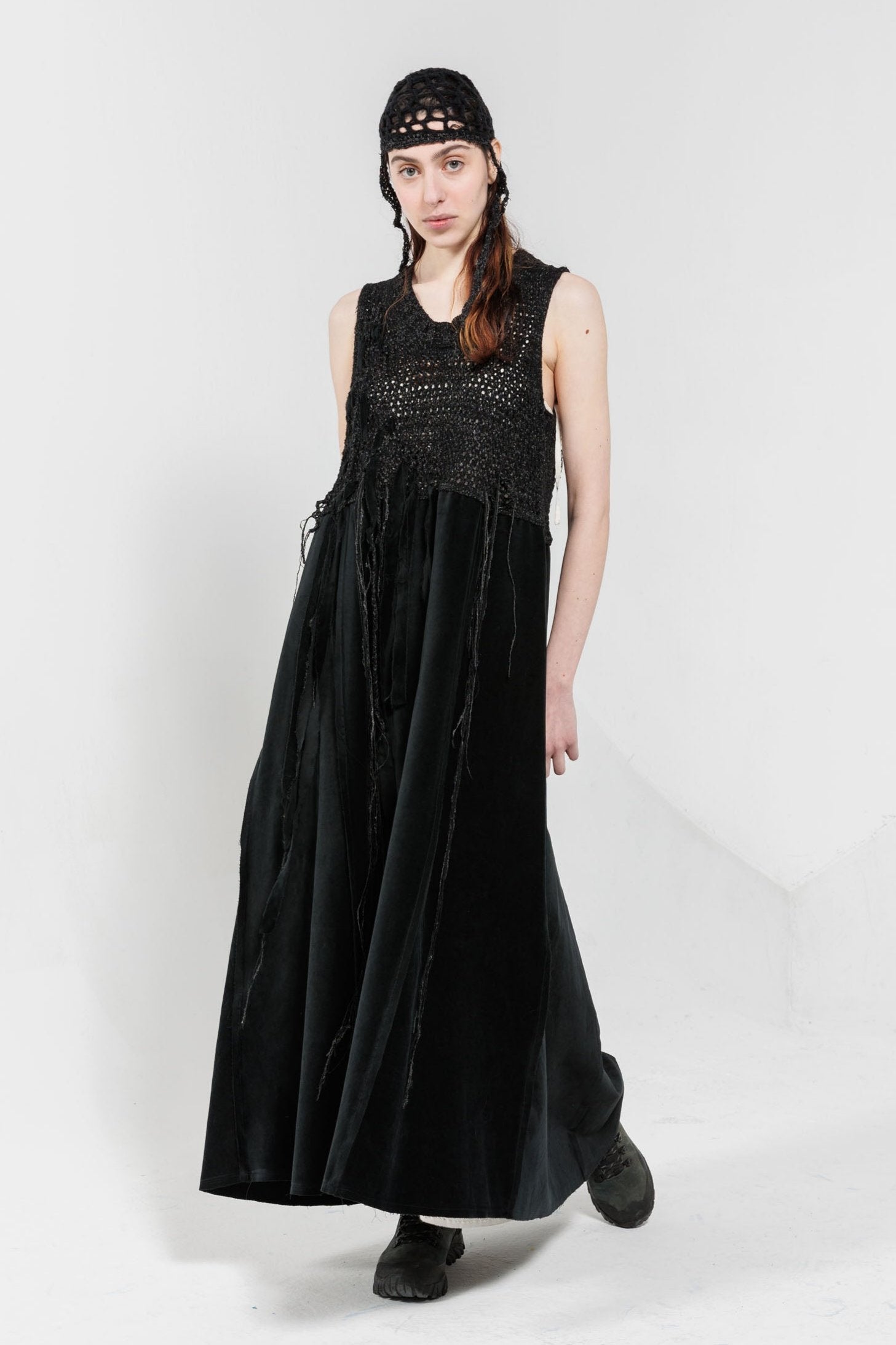 Seienumerica long maxi Velvet Dress, merino wool knitted top