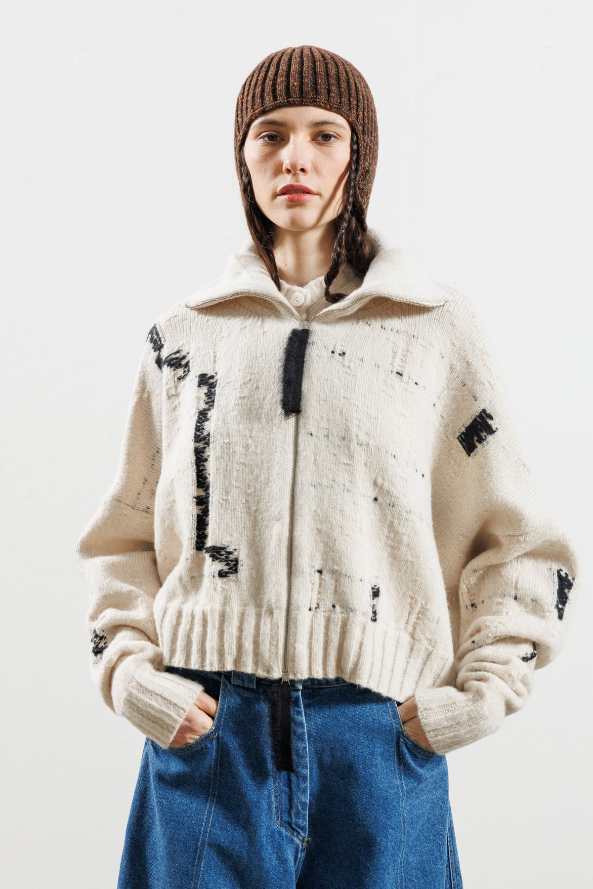 Serie-numerica - Cardigan - Merino - wool - distressed - off-white