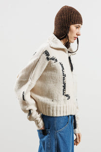 Serie-numerica - Cardigan - Merino - wool - distressed - off-white