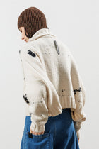 Serie-numerica - Cardigan - Merino - wool - distressed - off-white