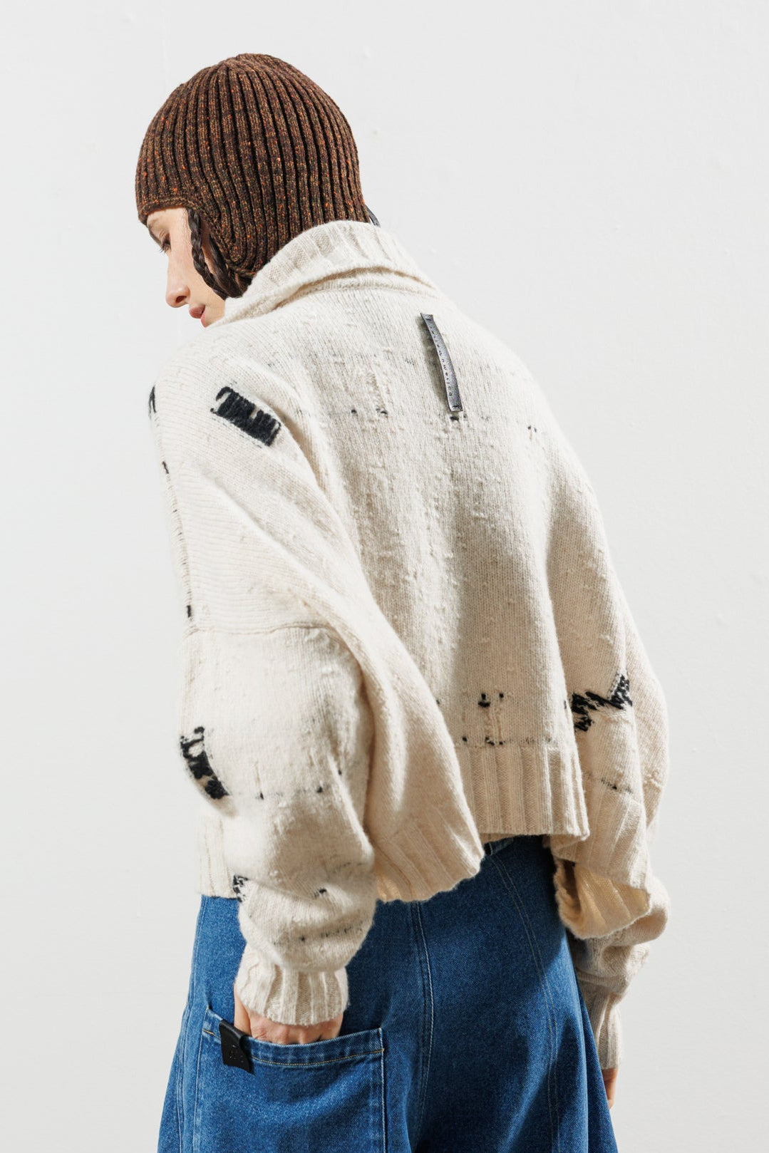 Serie-numerica - Cardigan - Merino - wool - distressed - off-white