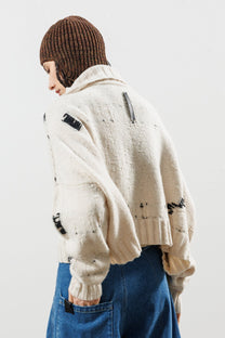 Serie-numerica - Cardigan - Merino - wool - distressed - off-white