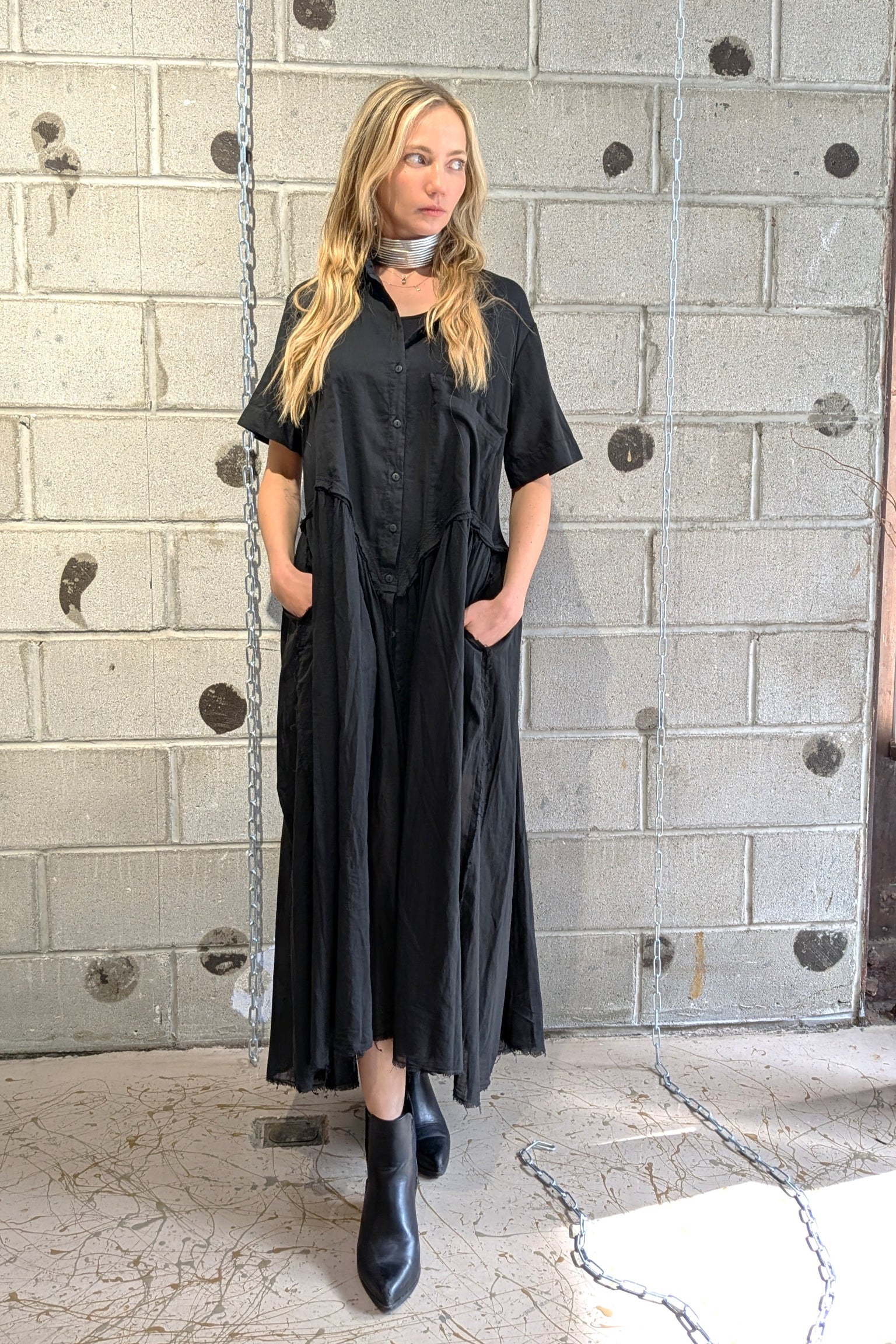 Serienumerica - Dress - Sheer - button-down - Cotton - Black
