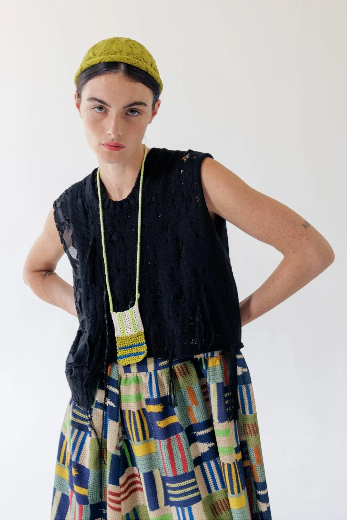 Serienumerica - Knit Top - Hand stitching, Cotton lace, Black