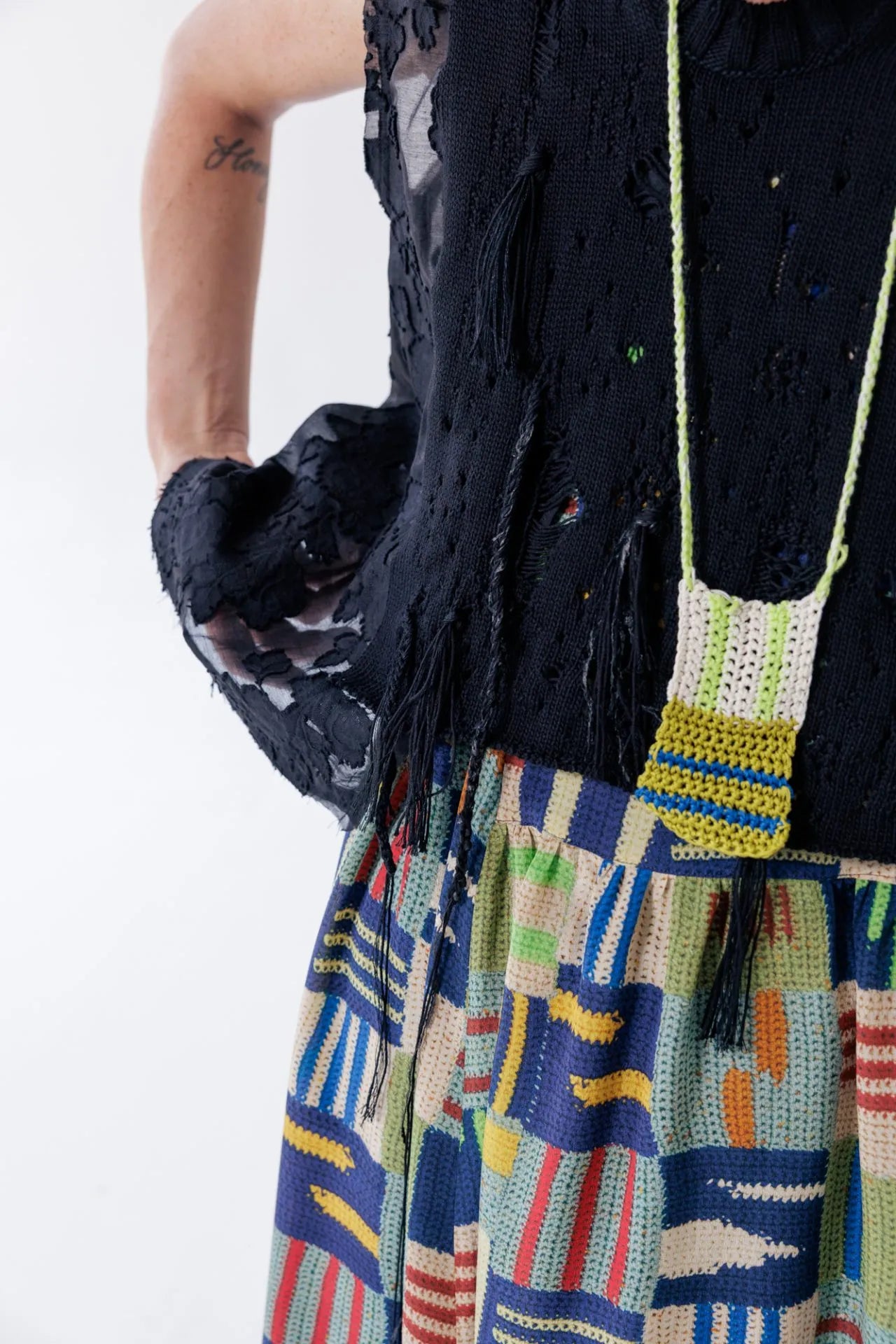 Serienumerica - Knit Top - Hand stitching, Cotton lace, Black