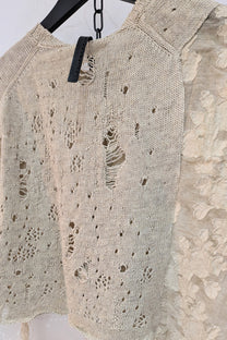 Serienumerica - Knit Top - Hand stitching, Cotton lace, Natural