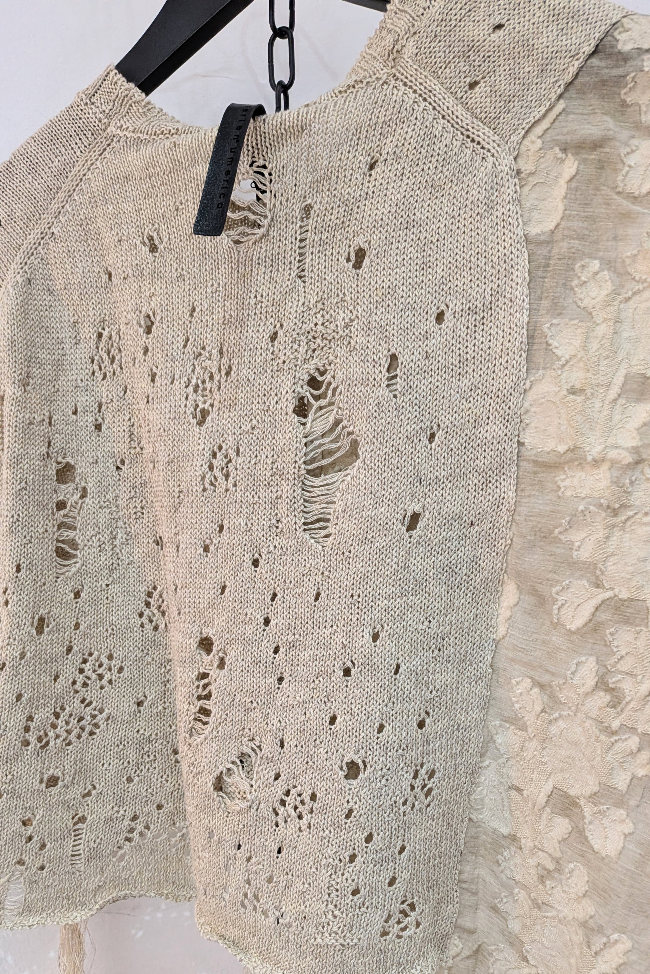 Serienumerica - Knit Top - Hand stitching, Cotton lace, Natural