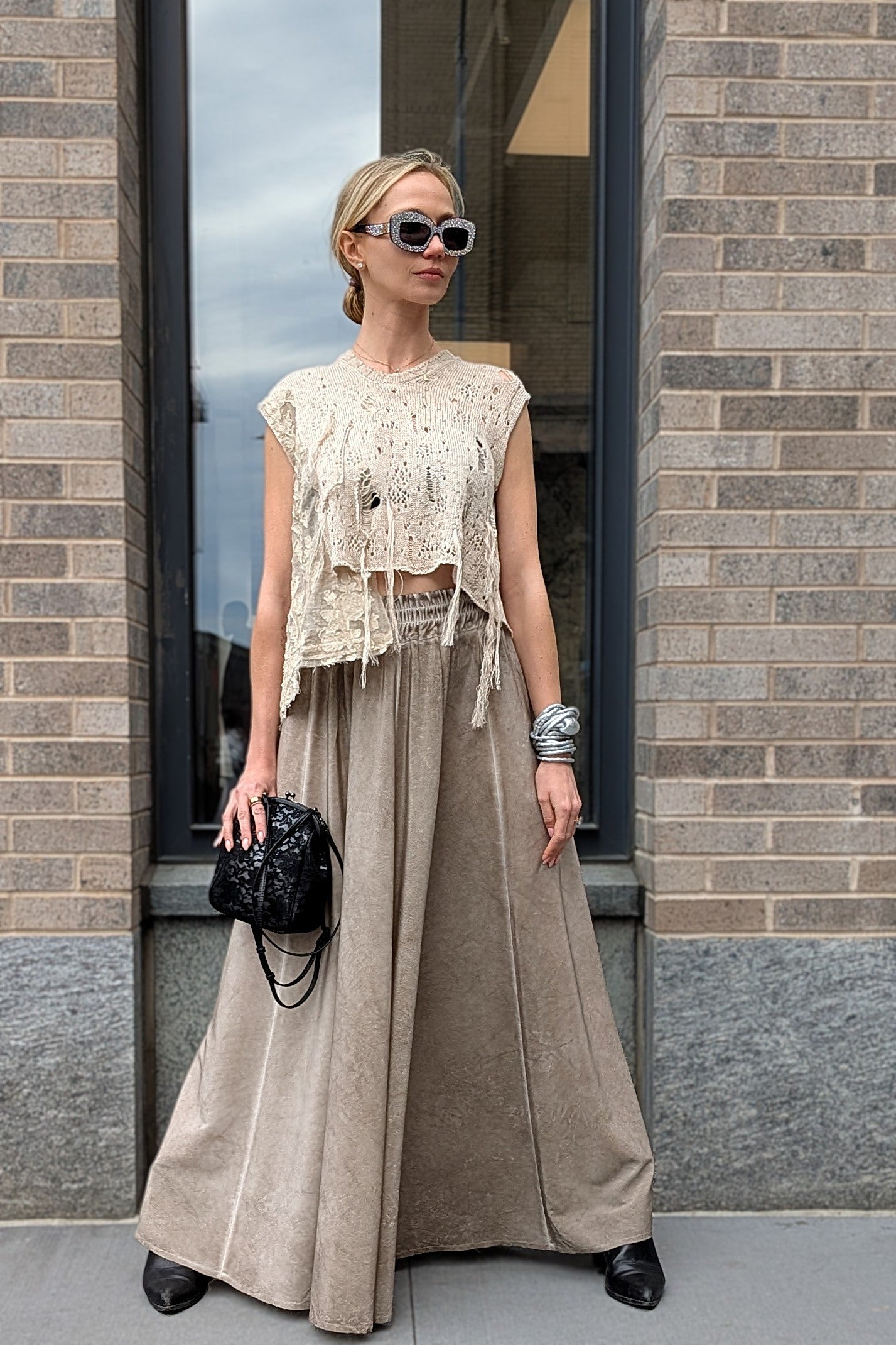Serienumerica - Knit Top - Hand stitching, Cotton lace, Natural