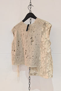 Serienumerica - Knit Top - Hand stitching, Cotton lace, Natural