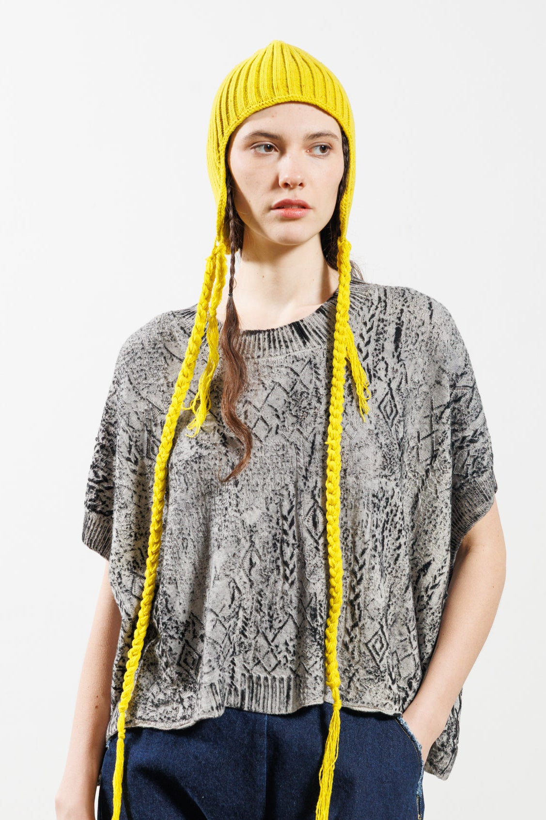 Serienumerica - Knit top - Hand painted - Extra fine Merino wool - black white - oversized