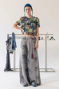 Serienumerica - Pants Trousers - Wide leg, low crotch - Floral - Linen