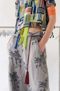 Serienumerica - Pants Trousers - Wide leg, low crotch - Floral - Linen