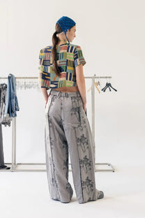 Serienumerica - Pants Trousers - Wide leg, low crotch - Floral - Linen