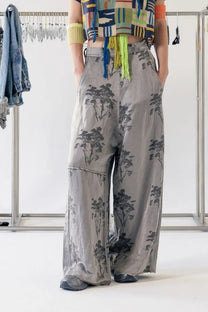 Serienumerica - Pants Trousers - Wide leg, low crotch - Floral - Linen
