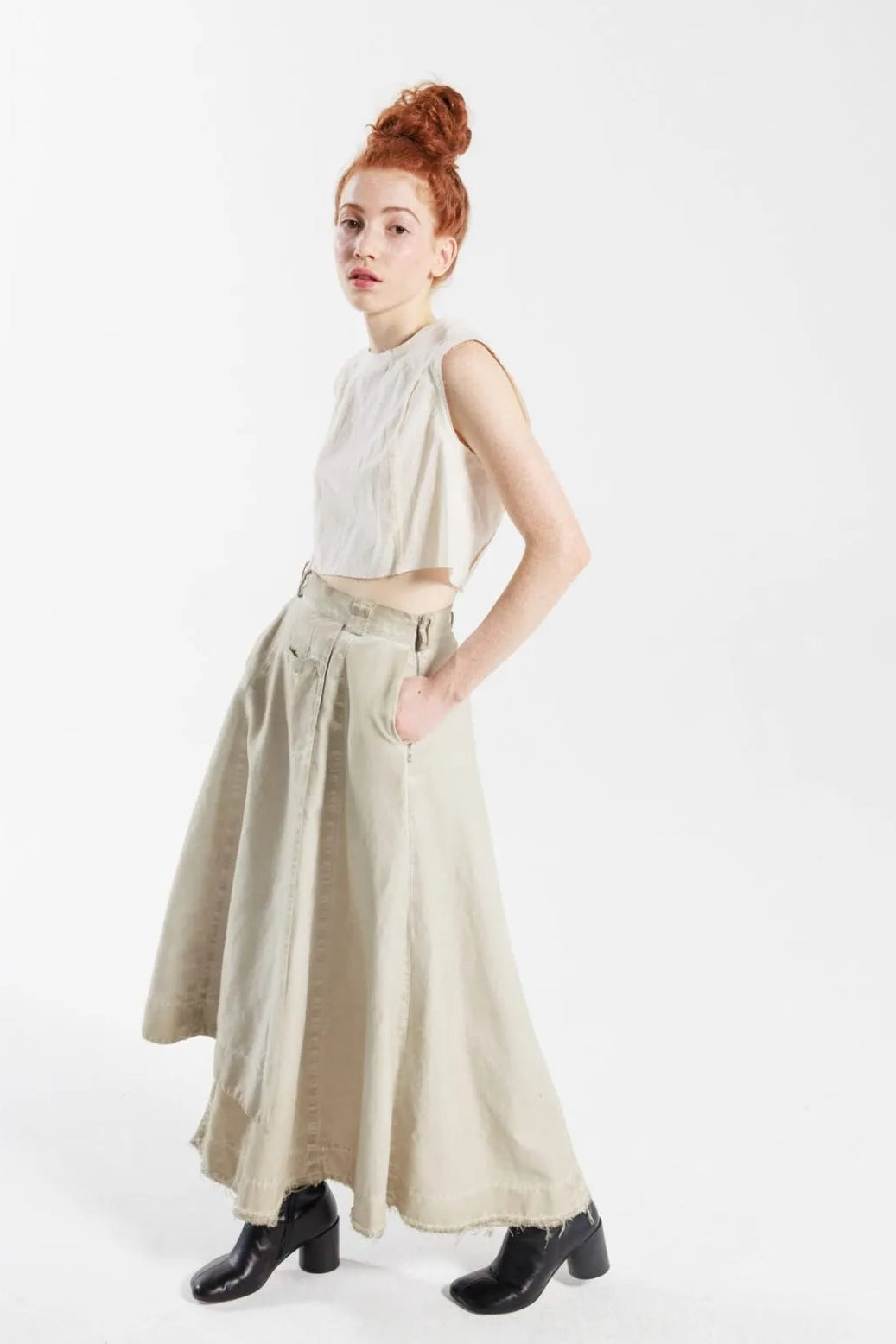 Serienumerica - Skirt - Wrap style, uneven hem, cotton, Sand