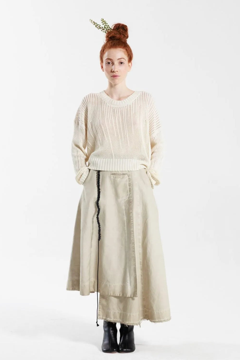 Serienumerica - Skirt - Wrap style, uneven hem, cotton, Sand