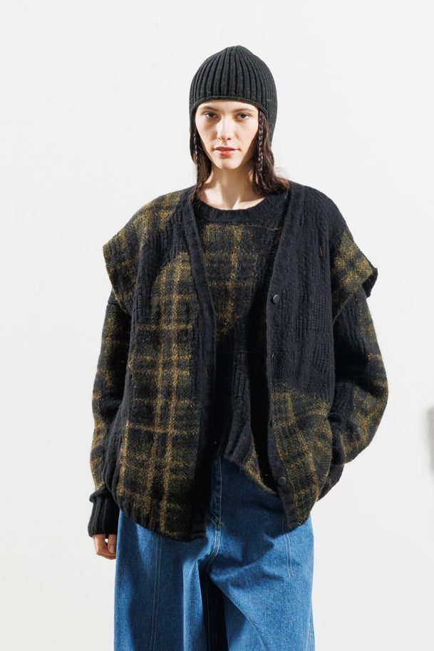 Serienumerica - vest gilet - Oversized - one size - Merino Mohair - Plaid
