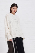 Serienumerica Adriana white distressed Sweater, fine merino wool. Unisex.