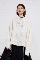 Serienumerica Adriana white distressed Sweater, fine merino wool. Unisex.