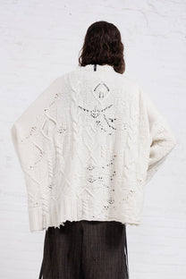 Serienumerica Adriana white distressed Sweater, fine merino wool. Unisex.
