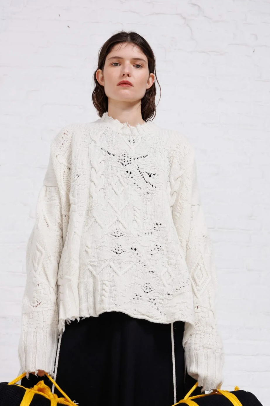Serienumerica Adriana white distressed Sweater, fine merino wool. Unisex.