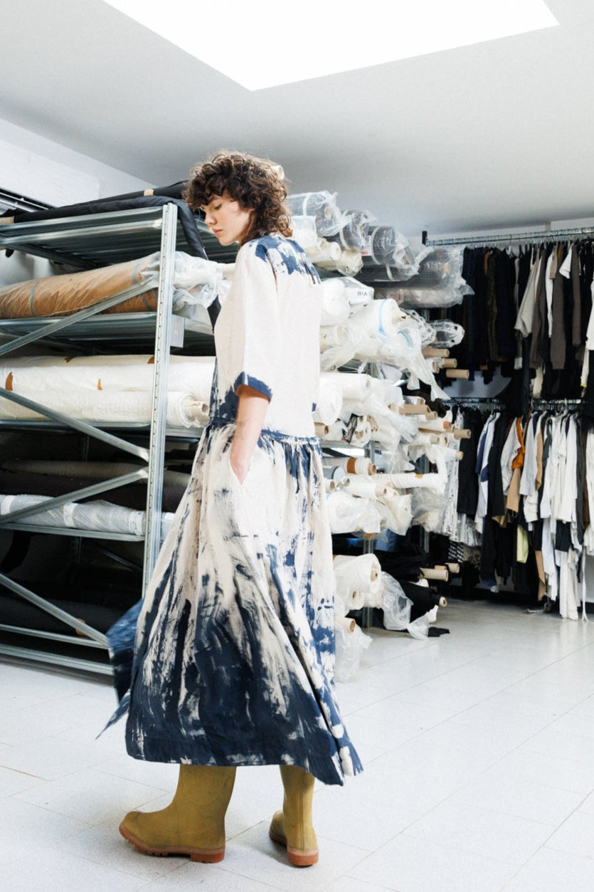 Serienumerica dress. Long maxi hand-painted