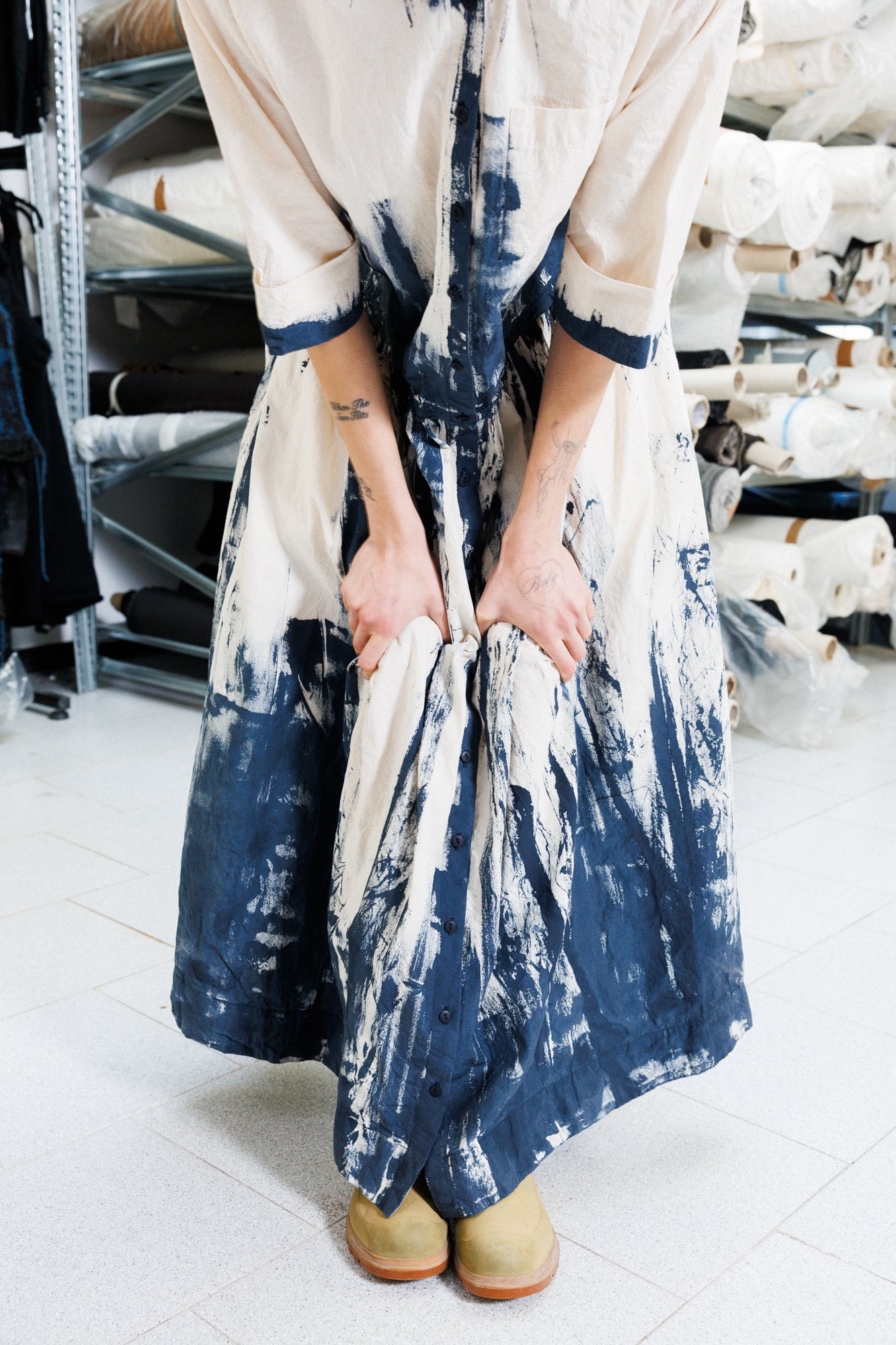 Serienumerica dress. Long maxi hand-painted