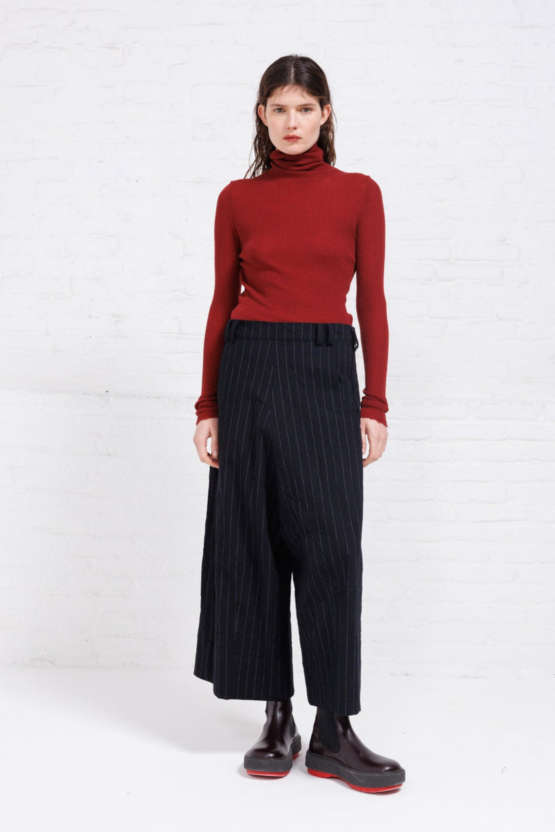 Serienumerica cropped wide pants, pinstripe, Cotton-wool