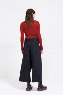 Serienumerica cropped wide pants, pinstripe, Cotton-wool