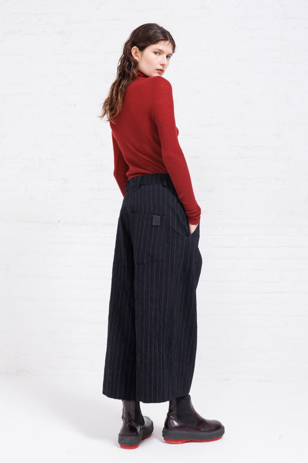 Serienumerica cropped wide pants, pinstripe, Cotton-wool