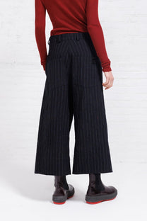 Serienumerica cropped wide pants, pinstripe, Cotton-wool