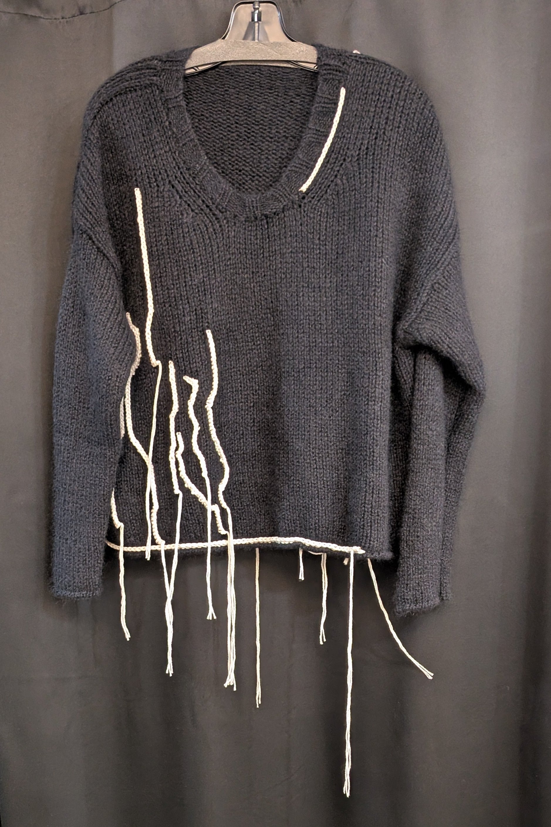 Serienumerica large knitted silk cashmere wool sweater, hand embellished. Oversized. Unisex