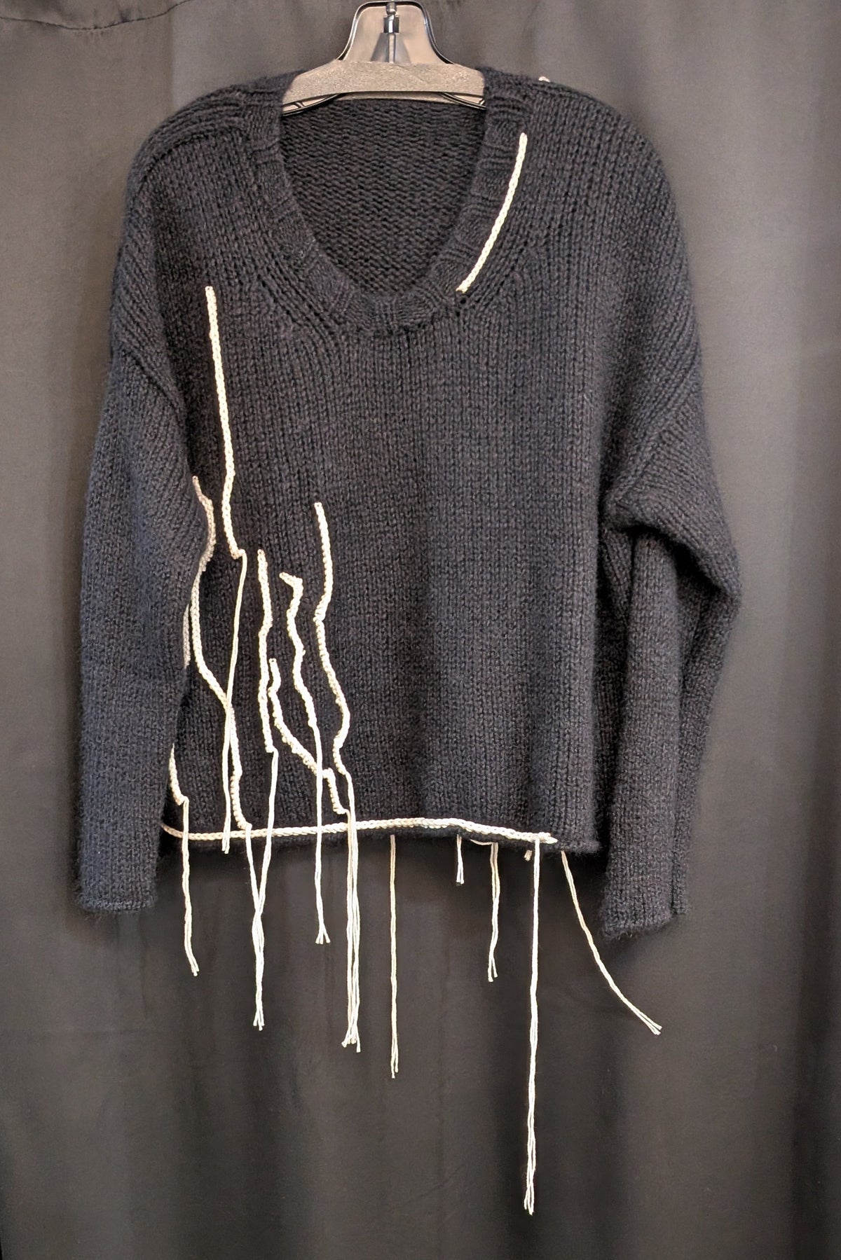 Serienumerica large knitted silk cashmere wool sweater, hand embellished. Oversized. Unisex
