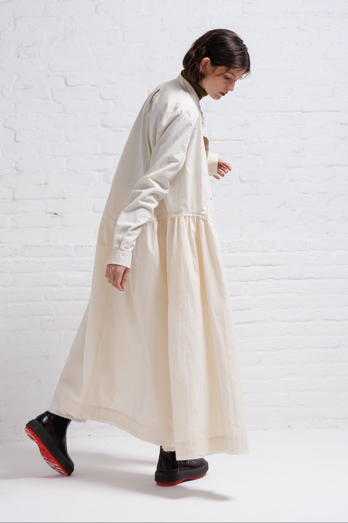 Serienumerica Maxi Cotton Poplin button-down Dress , long sleeves