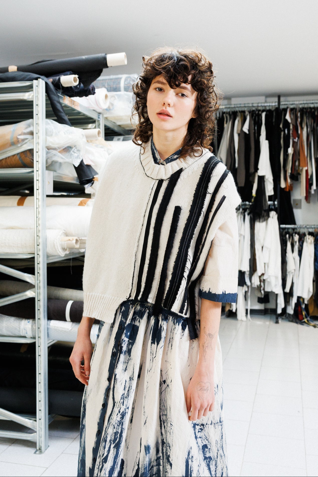 Serienumerica vest sleeveless  sweater Merino wool mohair uneven and hand embellished