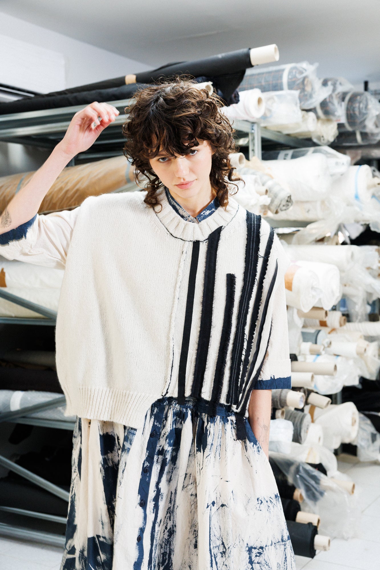 Serienumerica vest sleeveless  sweater Merino wool mohair uneven and hand embellished