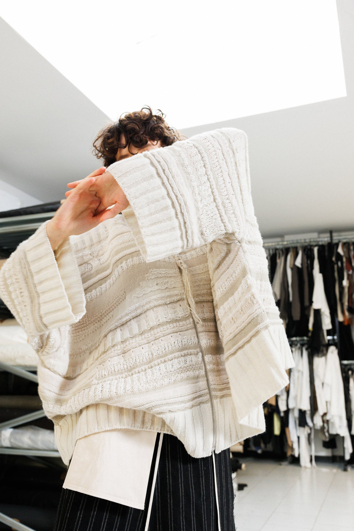 Serienumerica Signoria knitted zipper Cardigan, extra-fine merino wool, wide sleeves. oversized.