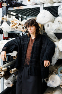 Serienumerica Signoria knitted zipper Cardigan, extra-fine merino wool, wide sleeves. oversized.