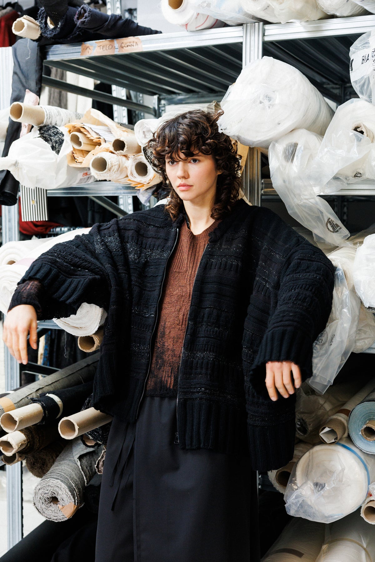 Serienumerica Signoria knitted zipper Cardigan, extra-fine merino wool, wide sleeves. oversized.