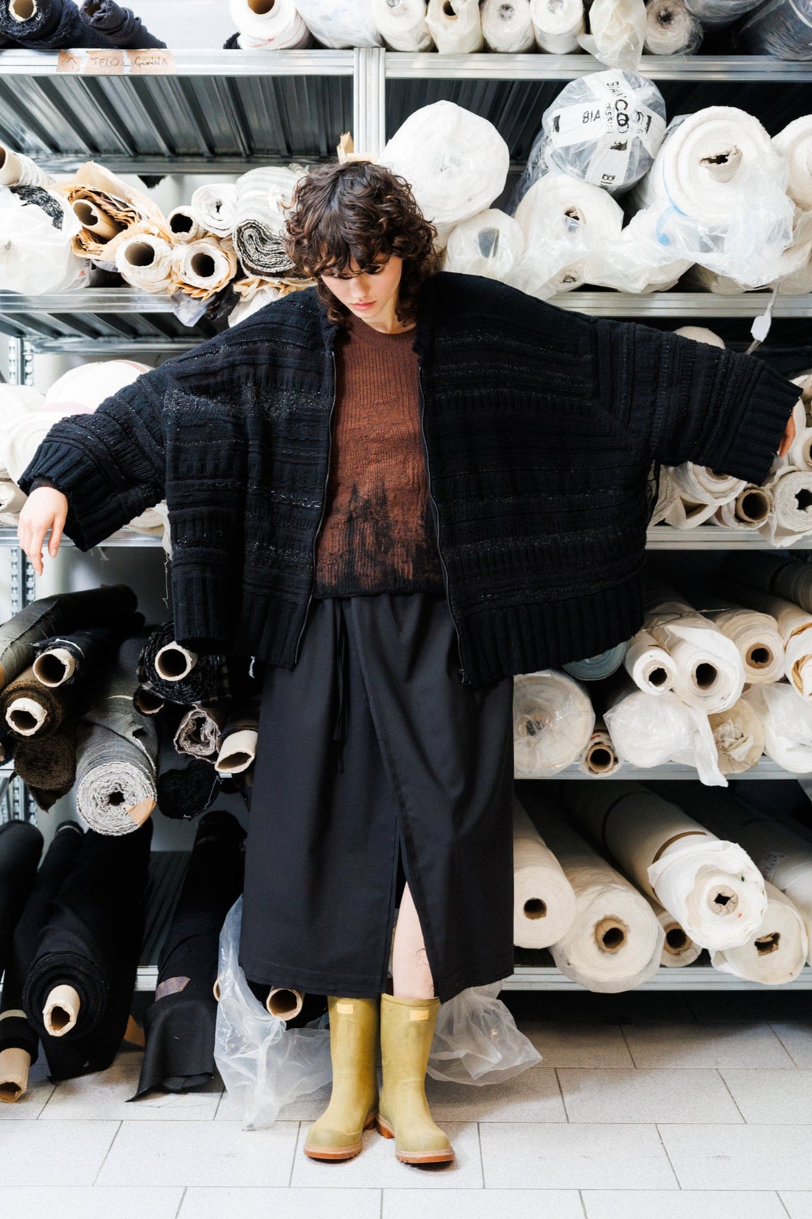 Serienumerica Signoria knitted zipper Cardigan, extra-fine merino wool, wide sleeves. oversized.