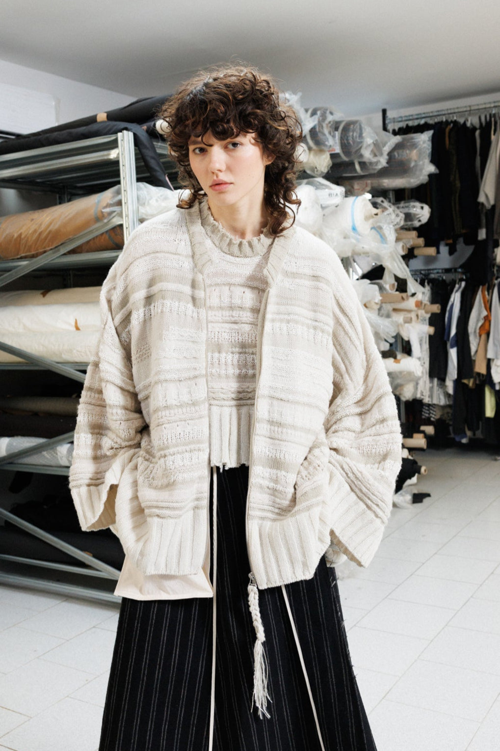 Serienumerica Signoria knitted zipper Cardigan, extra-fine merino wool, wide sleeves. oversized.