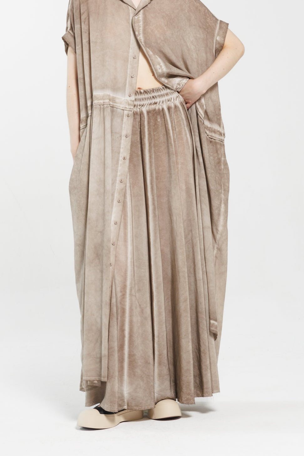 Serienumerica Silk Maxi Skirt, elastic waist natural color